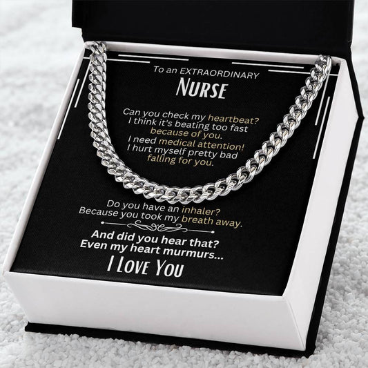 "To an Extraordinary Nurse" Gift for Murse (Male Nurse); Cuban Link Chain Necklace