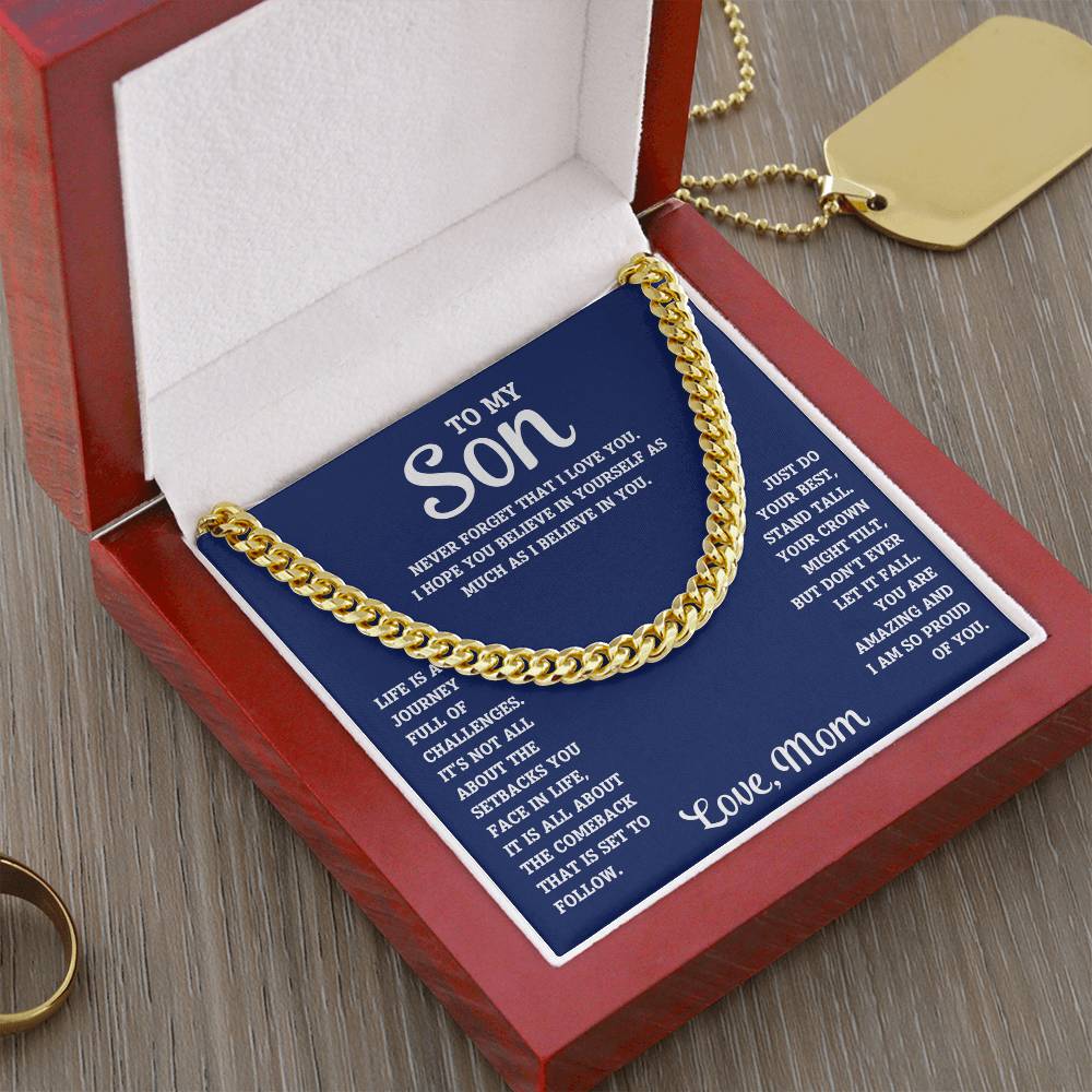 "It's Not About The Setbacks" Cuban Chain Link Necklace Gift for Son from Mom