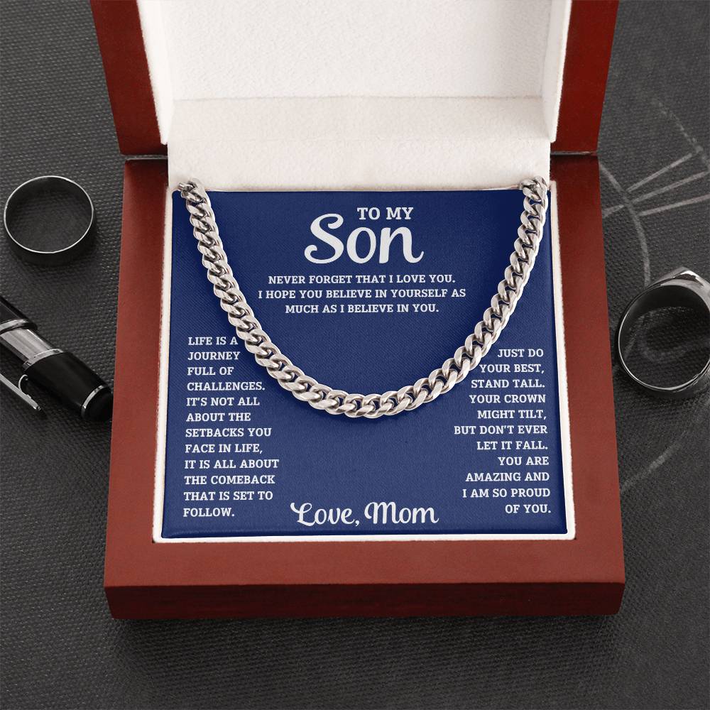 "It's Not About The Setbacks" Cuban Chain Link Necklace Gift for Son from Mom