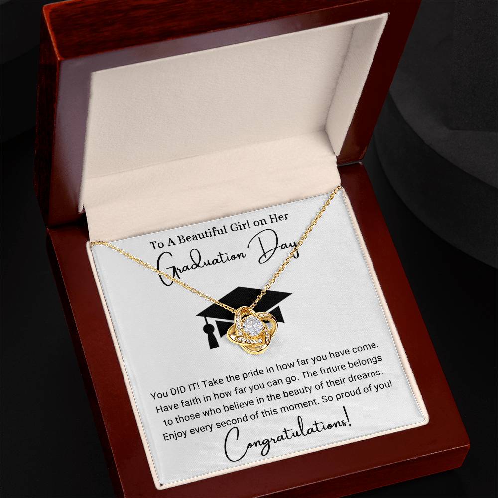 "So Proud Of You" Love Knot Necklace Graduation Gift for Daughter