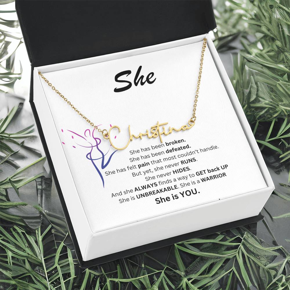 "She" Signature Style Name Necklace